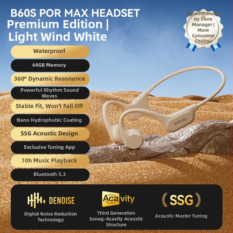 sanag Bluetooth слушалки със костна проводимост, IPX8 водоустойчиви, Bluetooth 5.3, обхват 10 м, живот на батерията 4–8 ч, двустранно стерео