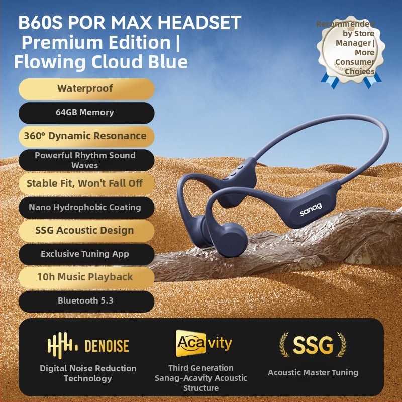sanag Bluetooth слушалки със костна проводимост, IPX8 водоустойчиви, Bluetooth 5.3, обхват 10 м, живот на батерията 4–8 ч, двустранно стерео