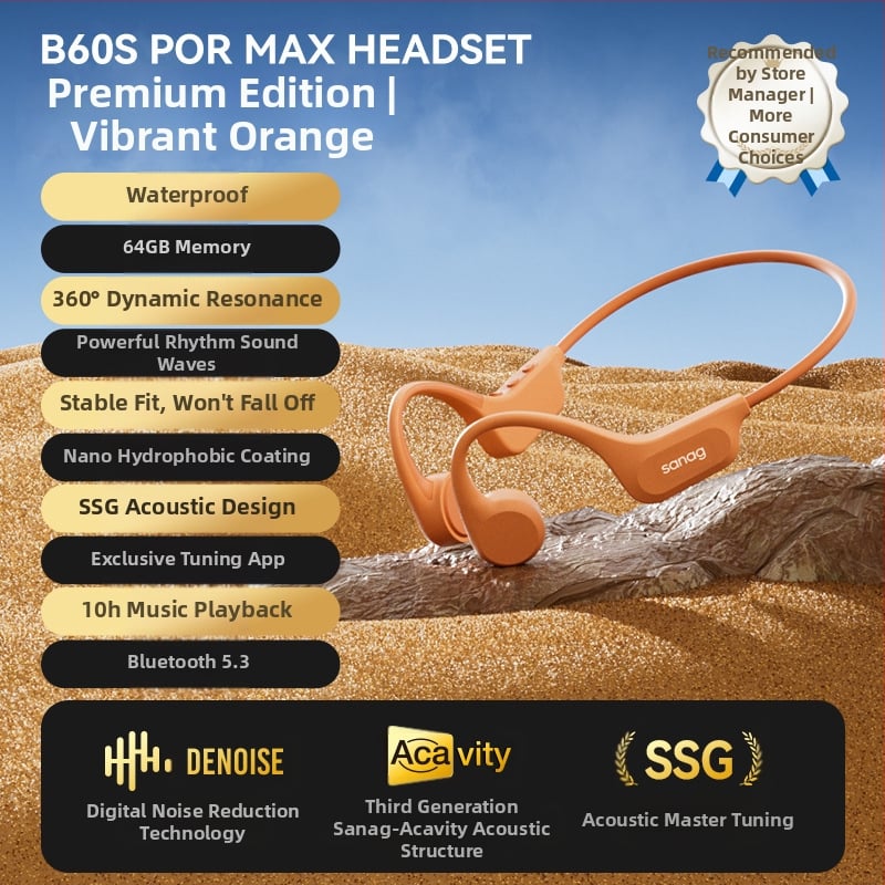 sanag Bluetooth слушалки със костна проводимост, IPX8 водоустойчиви, Bluetooth 5.3, обхват 10 м, живот на батерията 4–8 ч, двустранно стерео