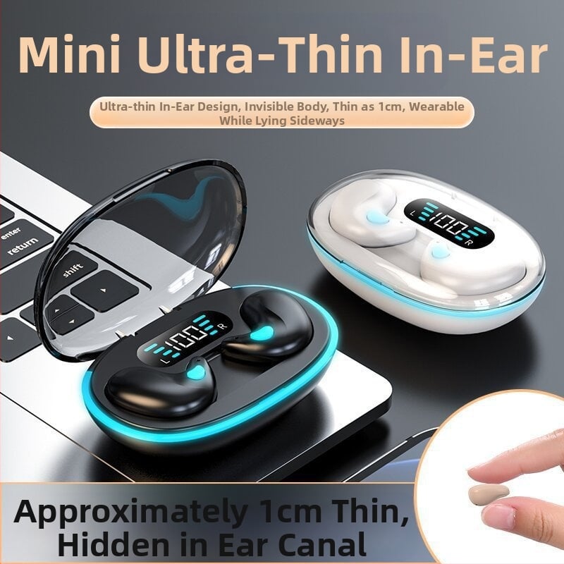 Мини безжична Bluetooth слушалка, ултра тънък дизайн, в ухото, Bluetooth 5.0, обхват 10 м, стерео за обаждания, водоустойчива