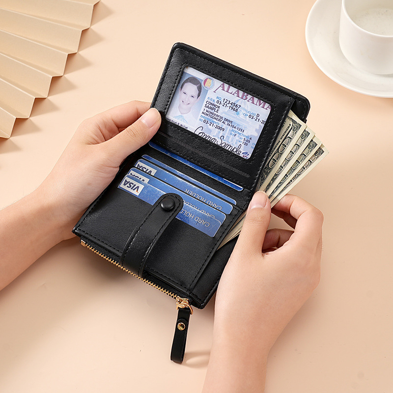 Дамски портфейл PU кожа със странично издърпване, свеж стил, подплата синтетична кожа, подходящ за ежедневна употреба