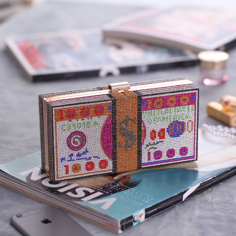 Kosmētikas dimantu kvadrātveida soma ar rhinestones – metāls, burta raksts, iekšpuse no sintētiskās ādas, universāla, 2021. gada pavasaris