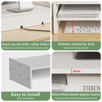 Ανύψωση οθόνης υπολογιστή για γραφείο με δύο επίπεδα αποθήκευσης και συρτάρι, ανθεκτικό στην υγρασία PVC υψηλής πυκνότητας, εγκατάσταση με βίδες, κυκλοφορία καλοκαιρι 2024