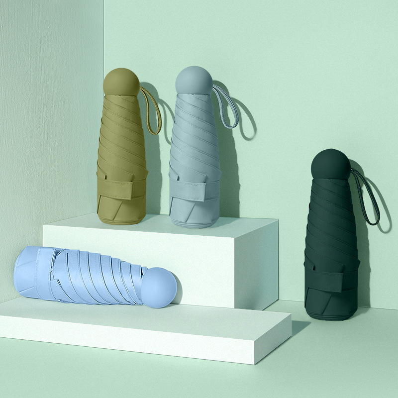 Piecu daļu kabatas lietussargs ar UPF50+ UV aizsardzību, 6 stikla šķiedras rāmi, nerūsējoša tērauda kāts, manuāla atvēršana