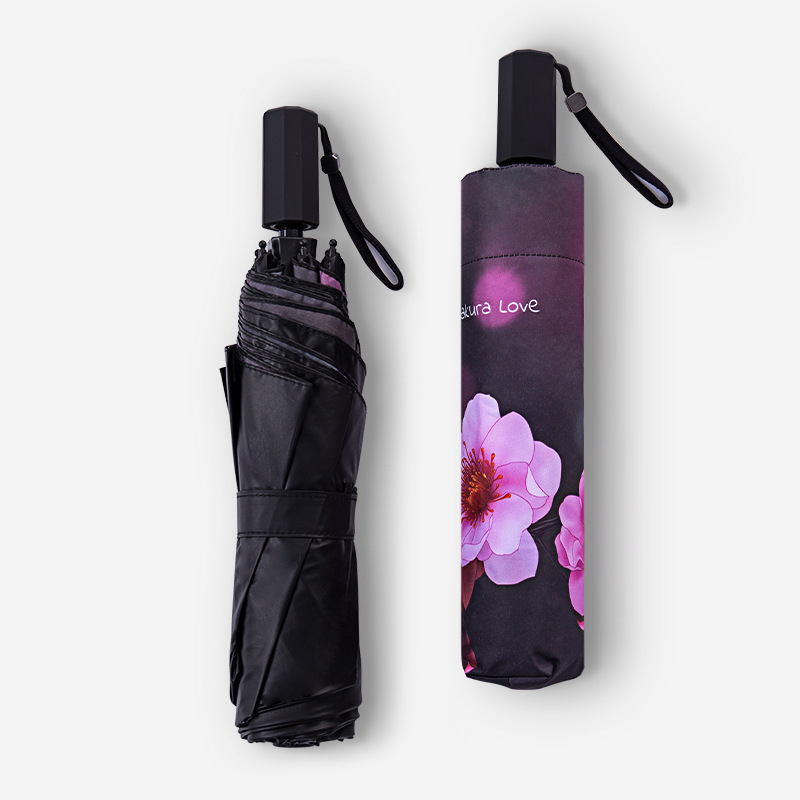 Αναδιπλούμενη ομπρέλα με μοτίβο ανθών κερασιάς, UV προστασία >50, πλαίσιο με 8 ραβδιά, ύφασμα 210T, χειροκίνητη λειτουργία