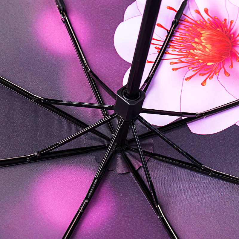 Αναδιπλούμενη ομπρέλα με μοτίβο ανθών κερασιάς, UV προστασία >50, πλαίσιο με 8 ραβδιά, ύφασμα 210T, χειροκίνητη λειτουργία