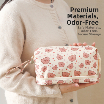 Τσαντάκι μακιγιάζ κορεατικού στυλ με διαμερισμό μεγάλης χωρητικότητας, διπλό επίπεδο για αποθήκευση κραγιόν, ιδανικό για ταξίδια (Υλικό: Πολυεστέρας)