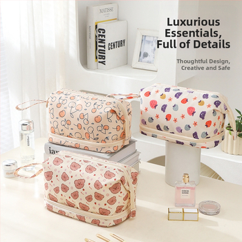 Τσαντάκι μακιγιάζ κορεατικού στυλ με διαμερισμό μεγάλης χωρητικότητας, διπλό επίπεδο για αποθήκευση κραγιόν, ιδανικό για ταξίδια (Υλικό: Πολυεστέρας)