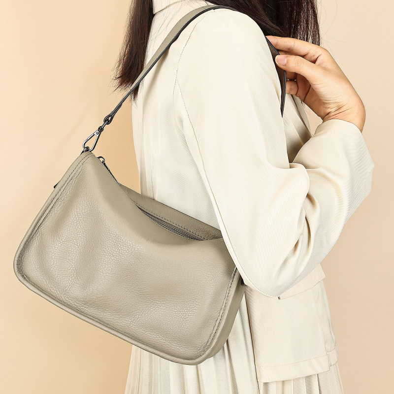 Marunte geantă din piele naturală pentru femei crossbody, stil business, formă orizontală pătrată, fermoar, buzunar pentru telefon