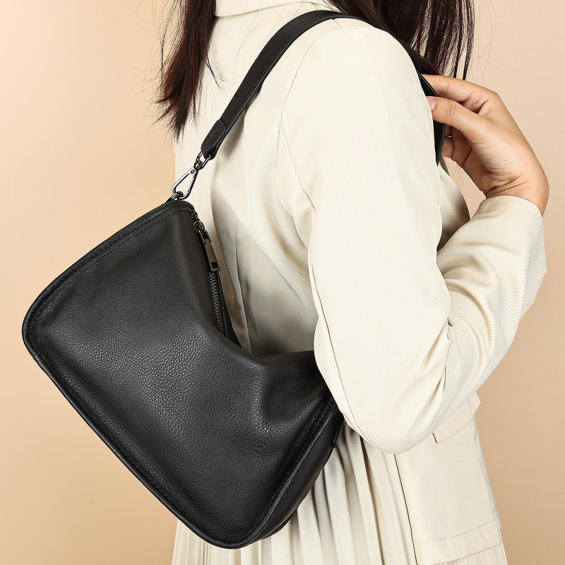 Marunte geantă din piele naturală pentru femei crossbody, stil business, formă orizontală pătrată, fermoar, buzunar pentru telefon