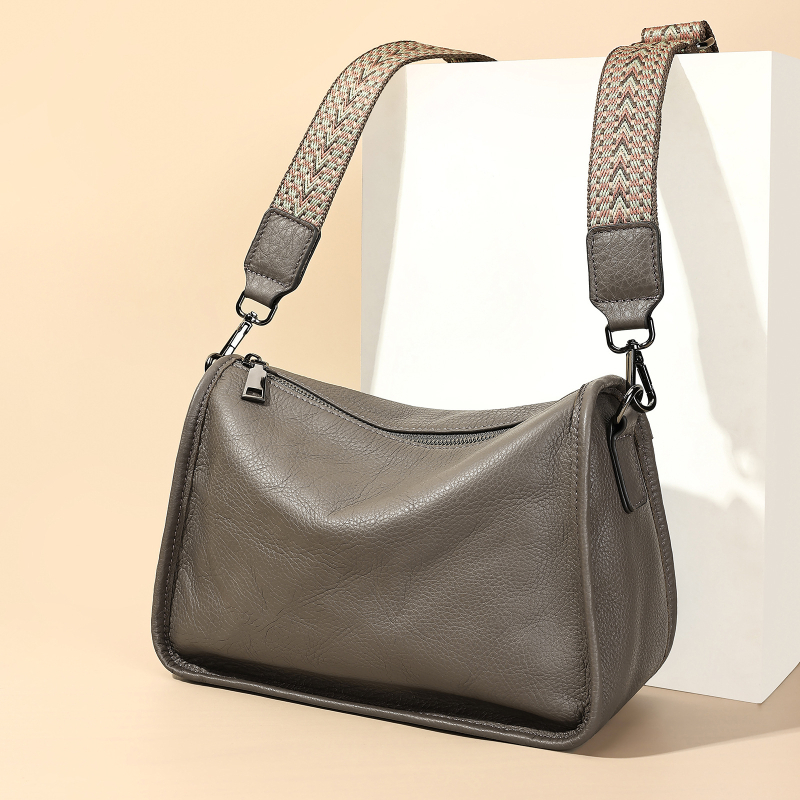 Marunte geantă din piele naturală pentru femei crossbody, stil business, formă orizontală pătrată, fermoar, buzunar pentru telefon