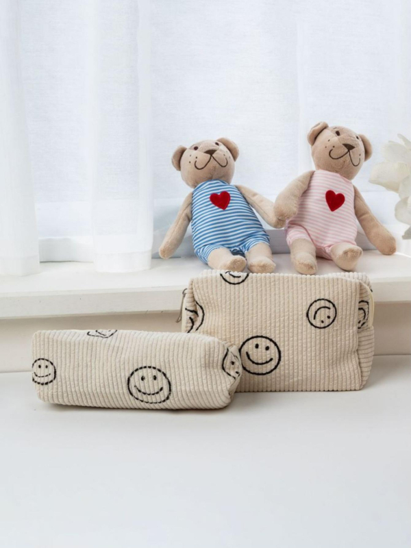 Corduroy kosmētikas soma, ģeometrisks raksts, poliestera odere, universāla, ikdienas lietošanai