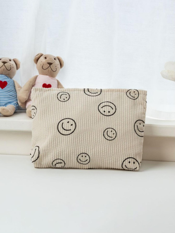 Corduroy kosmētikas soma, ģeometrisks raksts, poliestera odere, universāla, ikdienas lietošanai