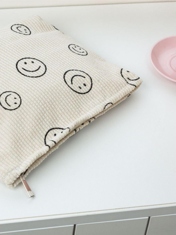 Corduroy kosmētikas soma, ģeometrisks raksts, poliestera odere, universāla, ikdienas lietošanai