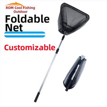 Алуминиева сплав рибарска мрежа, триъгълна интегрирана, сгъваща се телескопична ръчна мрежа с фина мрежа, диаметър устата 40 см, дълбочина 30 см, свиваемо