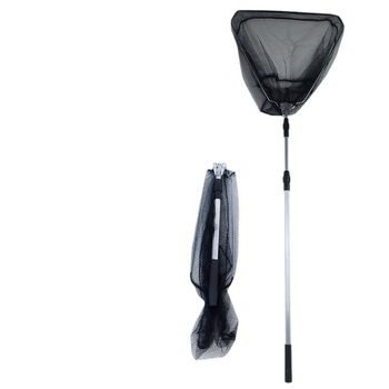 Алуминиева сплав рибарска мрежа, триъгълна интегрирана, сгъваща се телескопична ръчна мрежа с фина мрежа, диаметър устата 40 см, дълбочина 30 см, свиваемо