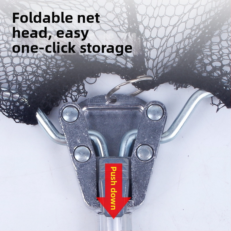 Алуминиева сплав рибарска мрежа, триъгълна интегрирана, сгъваща се телескопична ръчна мрежа с фина мрежа, диаметър устата 40 см, дълбочина 30 см, свиваемо