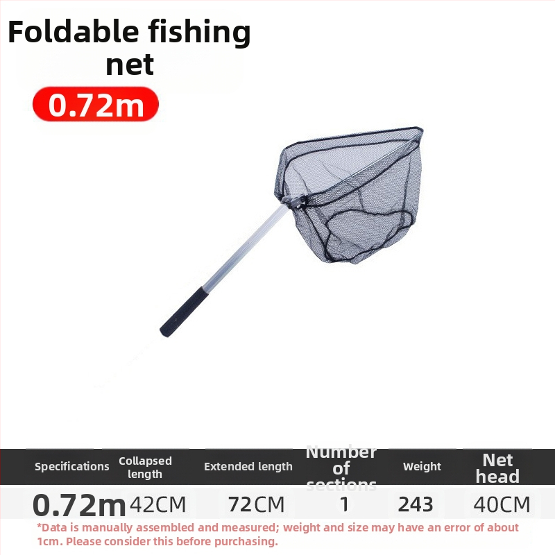 Алуминиева сплав рибарска мрежа, триъгълна интегрирана, сгъваща се телескопична ръчна мрежа с фина мрежа, диаметър устата 40 см, дълбочина 30 см, свиваемо