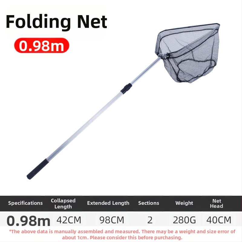 Алуминиева сплав рибарска мрежа, триъгълна интегрирана, сгъваща се телескопична ръчна мрежа с фина мрежа, диаметър устата 40 см, дълбочина 30 см, свиваемо