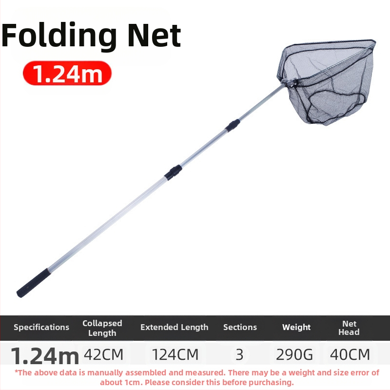Алуминиева сплав рибарска мрежа, триъгълна интегрирана, сгъваща се телескопична ръчна мрежа с фина мрежа, диаметър устата 40 см, дълбочина 30 см, свиваемо