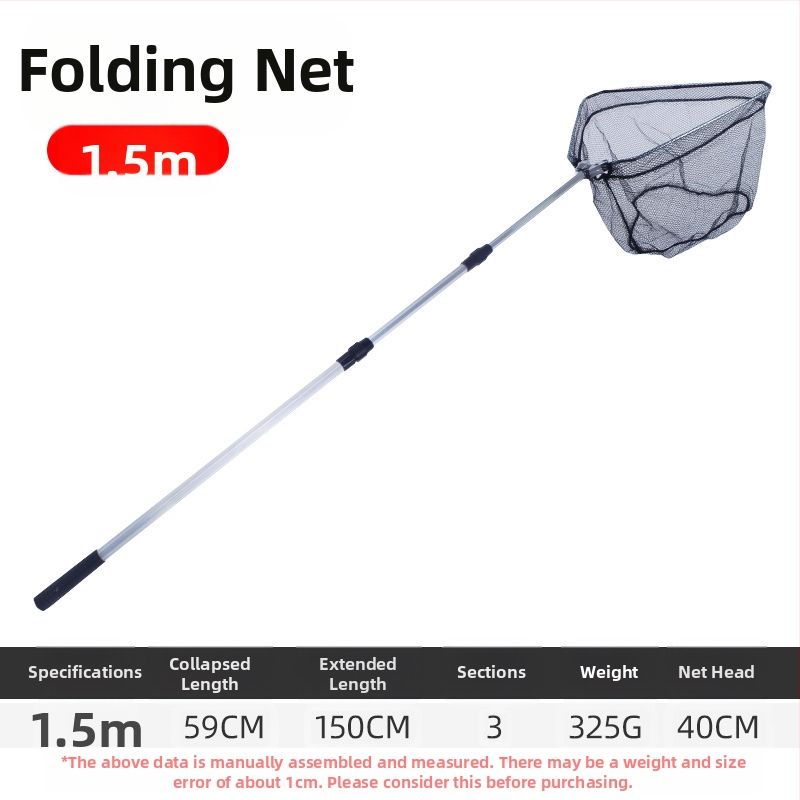 Алуминиева сплав рибарска мрежа, триъгълна интегрирана, сгъваща се телескопична ръчна мрежа с фина мрежа, диаметър устата 40 см, дълбочина 30 см, свиваемо