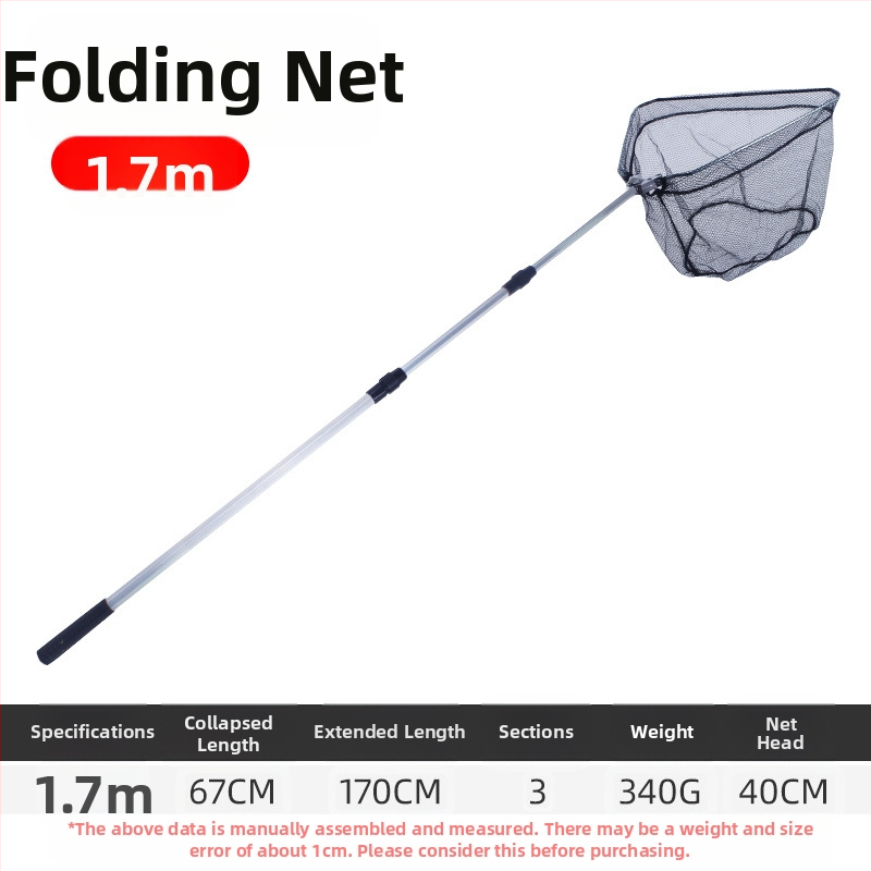 Алуминиева сплав рибарска мрежа, триъгълна интегрирана, сгъваща се телескопична ръчна мрежа с фина мрежа, диаметър устата 40 см, дълбочина 30 см, свиваемо