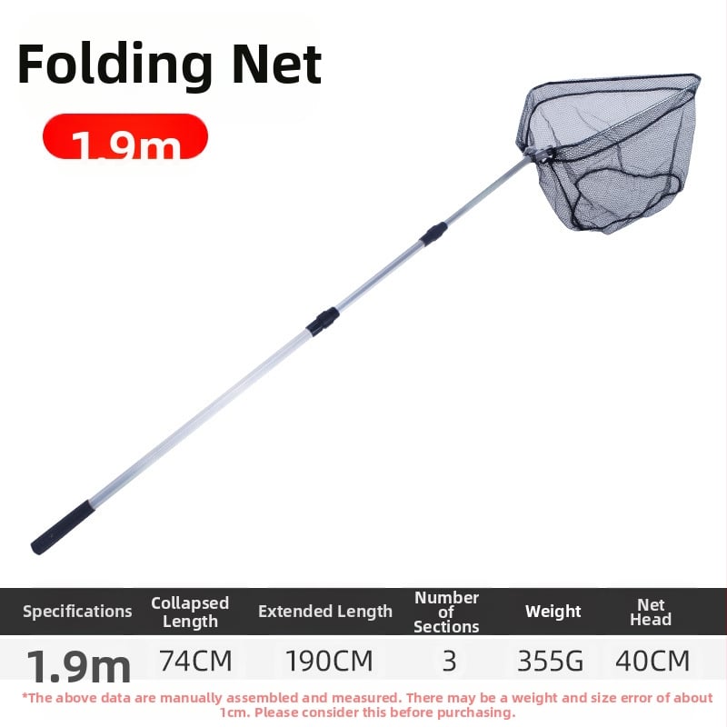 Алуминиева сплав рибарска мрежа, триъгълна интегрирана, сгъваща се телескопична ръчна мрежа с фина мрежа, диаметър устата 40 см, дълбочина 30 см, свиваемо