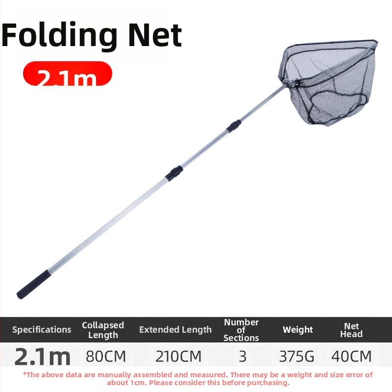 Алуминиева сплав рибарска мрежа, триъгълна интегрирана, сгъваща се телескопична ръчна мрежа с фина мрежа, диаметър устата 40 см, дълбочина 30 см, свиваемо