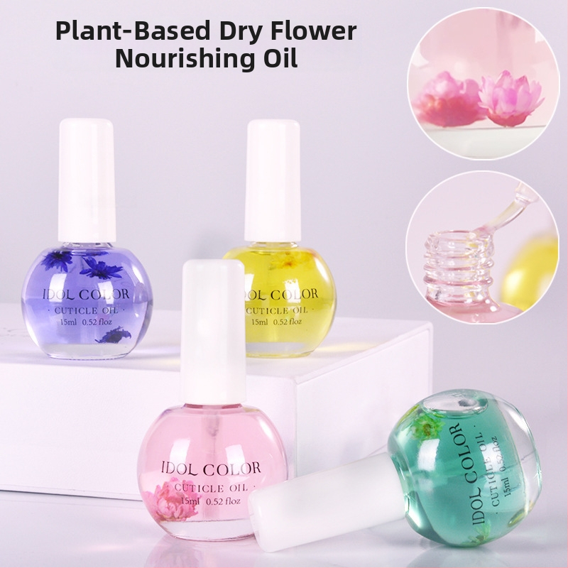 Лак за нокти с подхранващо масло и сушени цветя, грижа за кожичките, 5 мл