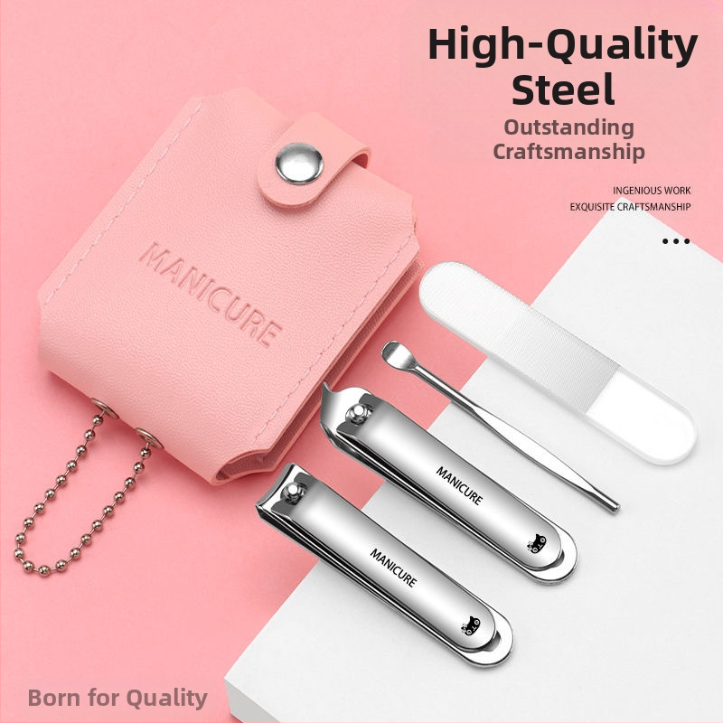 Портативен комплект за грижа: резачка за нокти и лъжичка за уши — неръждаема и въглеродна стомана, плосък и наклонен връх за нокти, клещи за канали по нокътя и многофункционални пинсети