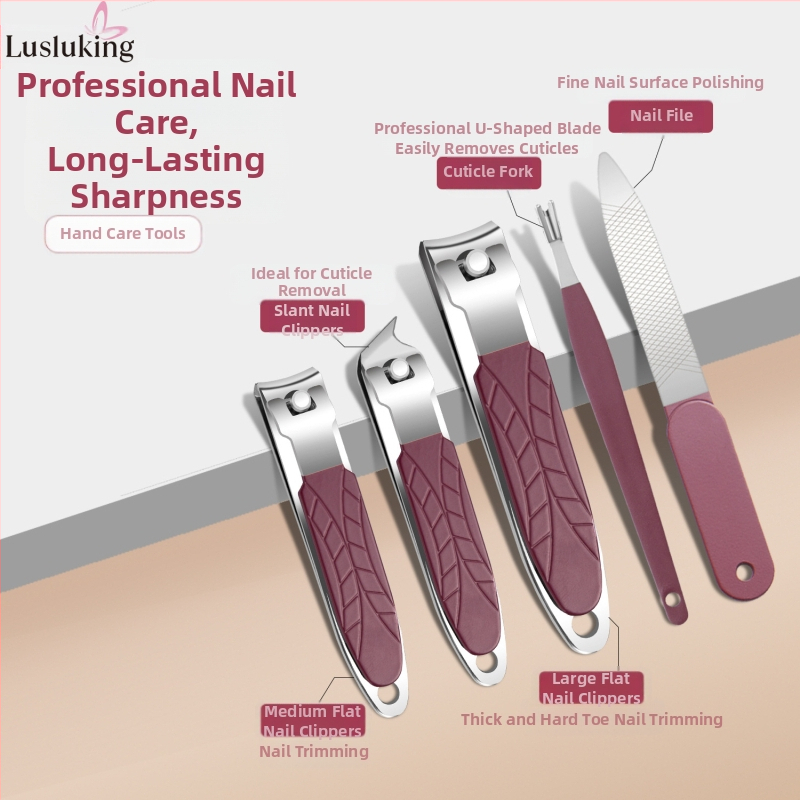 Комплект нокътни щипци – неръждаема стомана и стомана с въглерод; файл за премахване на мъртва кожа; шлайф за повърхността на нокътя; комплект инструменти за оформяне на нокти; Lusluking