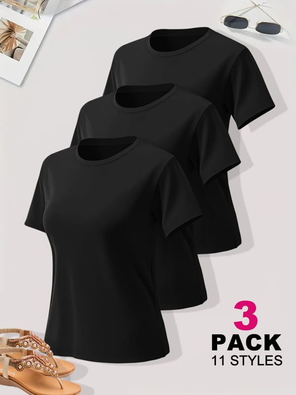 Ženski Milk Silk set majica, poliester tkanina, okrugli izrez, kratki rukavi, 3-djelni set