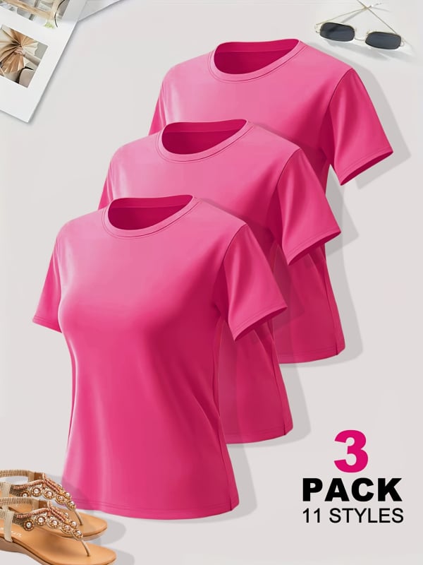 Ženski Milk Silk set majica, poliester tkanina, okrugli izrez, kratki rukavi, 3-djelni set