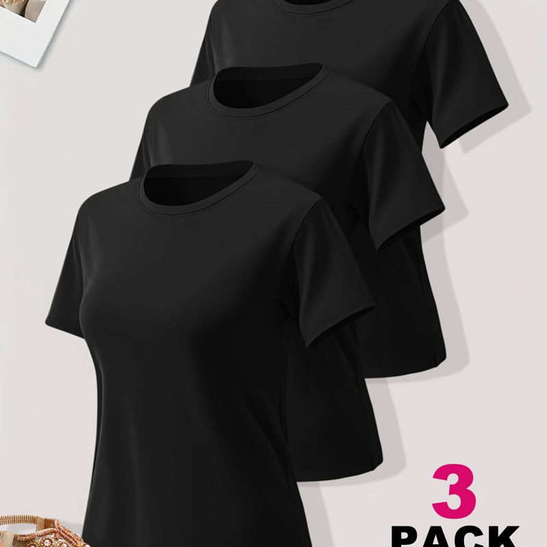 Ženski Milk Silk set majica, poliester tkanina, okrugli izrez, kratki rukavi, 3-djelni set