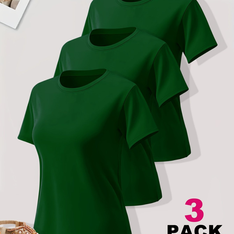 Ženski Milk Silk set majica, poliester tkanina, okrugli izrez, kratki rukavi, 3-djelni set