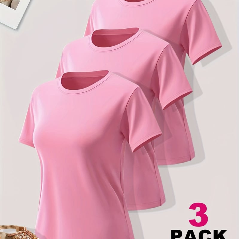 Ženski Milk Silk set majica, poliester tkanina, okrugli izrez, kratki rukavi, 3-djelni set