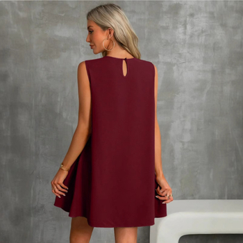 Φόρεμα χωρίς μανίκια με στρογγυλή λαιμόκοψη, γραμμή Α, πολυεστέρας με ελαστάνη, μέτριο μήκος