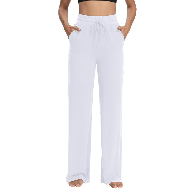 Γυναικείες παντελόνες αθλητικές με ψηλή μέση και ελαστική ζώνη, φαρδιά μπατζάκια και τσέπες, Milk Silk ύφασμα, πολυεστέρας 95%+, άνοιξη 2025