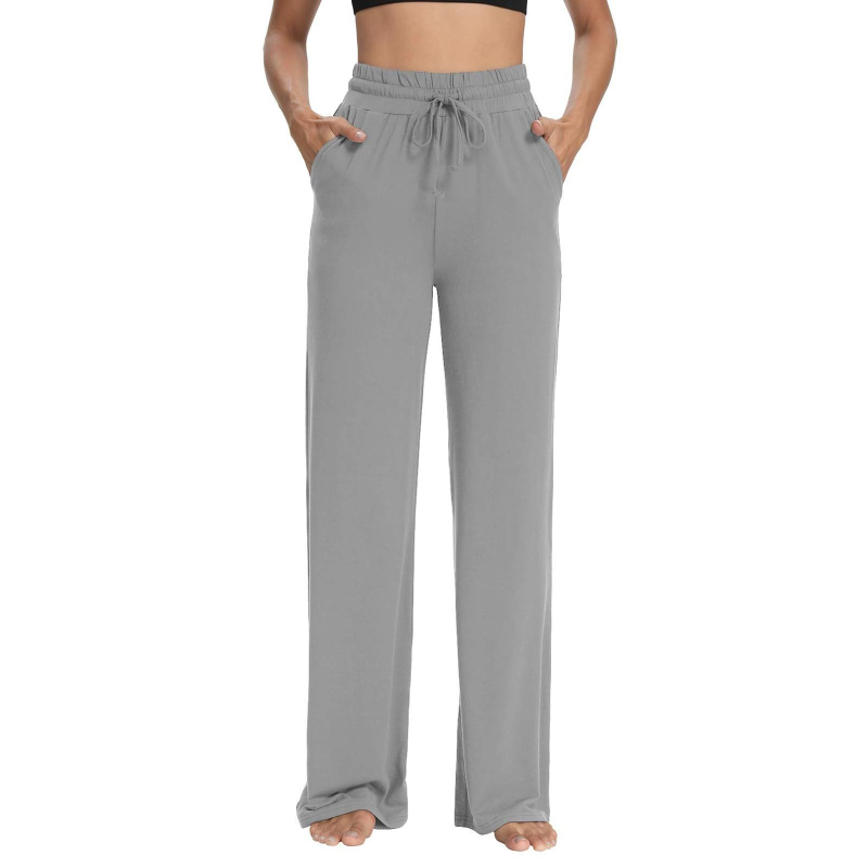 Γυναικείες παντελόνες αθλητικές με ψηλή μέση και ελαστική ζώνη, φαρδιά μπατζάκια και τσέπες, Milk Silk ύφασμα, πολυεστέρας 95%+, άνοιξη 2025