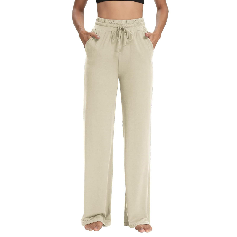 Γυναικείες παντελόνες αθλητικές με ψηλή μέση και ελαστική ζώνη, φαρδιά μπατζάκια και τσέπες, Milk Silk ύφασμα, πολυεστέρας 95%+, άνοιξη 2025