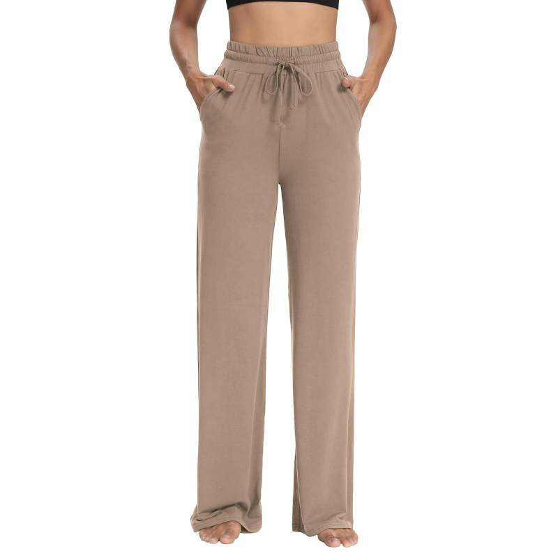 Γυναικείες παντελόνες αθλητικές με ψηλή μέση και ελαστική ζώνη, φαρδιά μπατζάκια και τσέπες, Milk Silk ύφασμα, πολυεστέρας 95%+, άνοιξη 2025