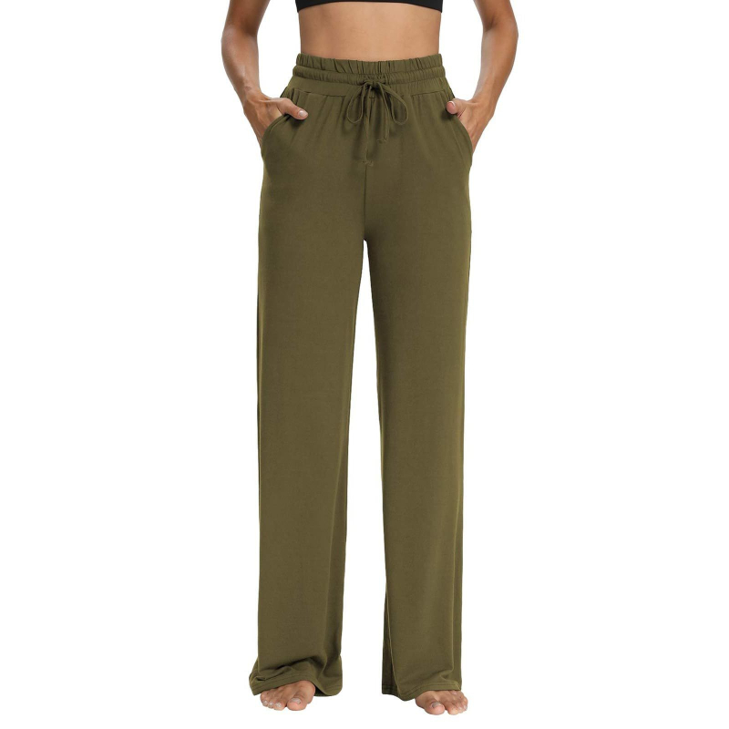 Γυναικείες παντελόνες αθλητικές με ψηλή μέση και ελαστική ζώνη, φαρδιά μπατζάκια και τσέπες, Milk Silk ύφασμα, πολυεστέρας 95%+, άνοιξη 2025