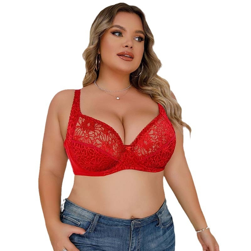 Plus Size Δαντελένιο Push-Up σουτιέν, πλήρης чашα, λεπτές molded cups, βασικό ύφασμα νάιλον δαντέλα, επένδυση από σπαντέξ, σταθερά διπλά ιμάντα, κλείσιμο πίσω με τρεις σειρές αγκίστρων