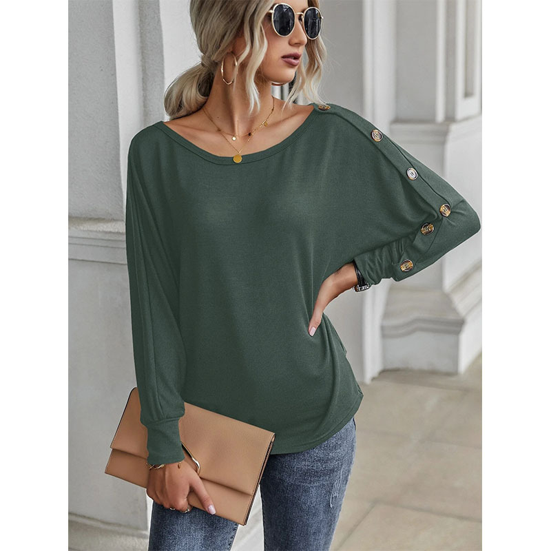Tricou cu mâneci bat, guler rotund, croială lejeră, lungime medie 65–80 cm, poliester/elastan