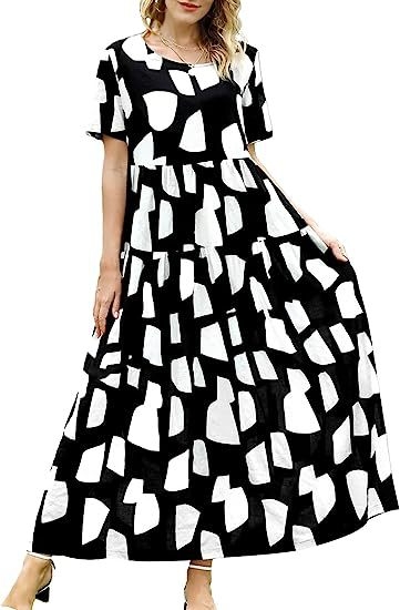 Rochie midi cu pliuri florale, croială lejeră — poliester, imprimeu cu efect 3D, imprimare, mâneci scurte, guler rotund