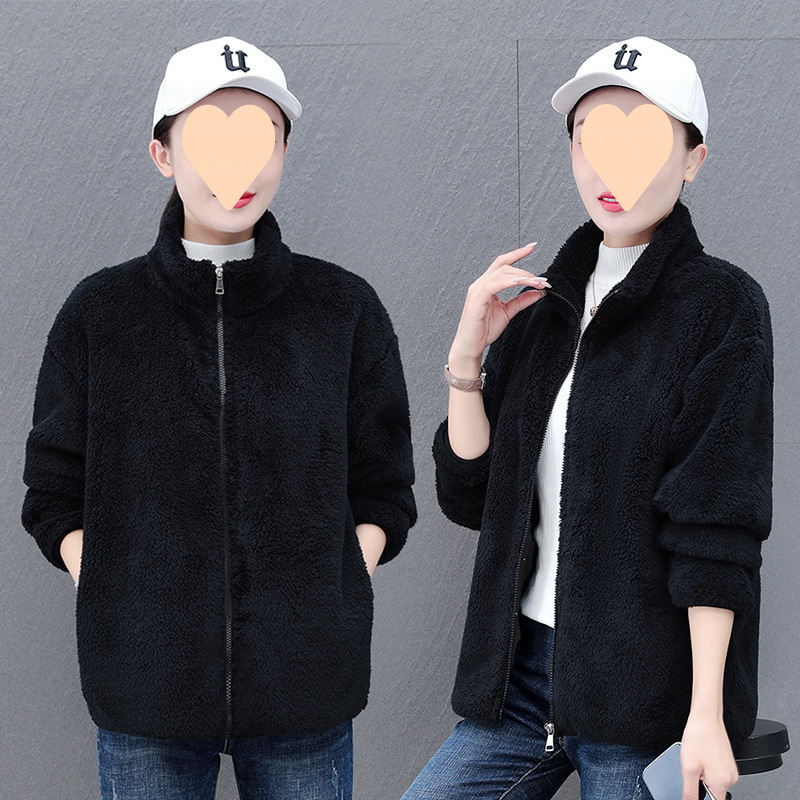 Παλτό φλίς με σταθερό γιακά, μακριά μανίκια, πολυεστέρας 95%+, αστικός κομψός στυλ, φθινοπωρινό 2023