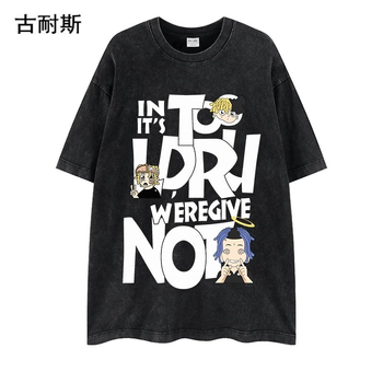 Kokvilnas T-krekls brīvā piegriezumā ar tēla printu, apaļš kakls, pusgaras piedurknes, ielu hip-hop stils