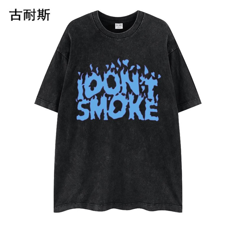 Kokvilnas T-krekls brīvā piegriezumā ar tēla printu, apaļš kakls, pusgaras piedurknes, ielu hip-hop stils