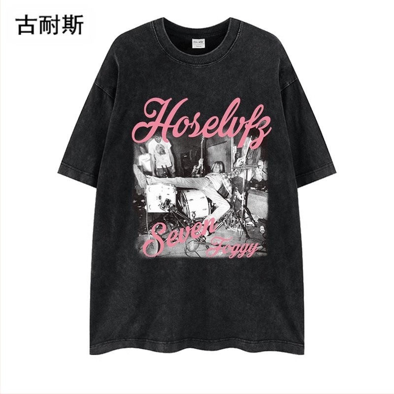 Kokvilnas T-krekls brīvā piegriezumā ar tēla printu, apaļš kakls, pusgaras piedurknes, ielu hip-hop stils