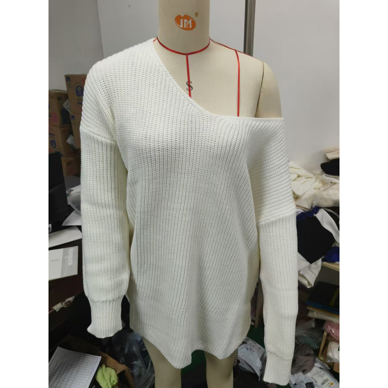 Kasmír-akril keverék kötött pulóver, V-nyakú, laza szabású, hosszú ujjú, őszi 2024